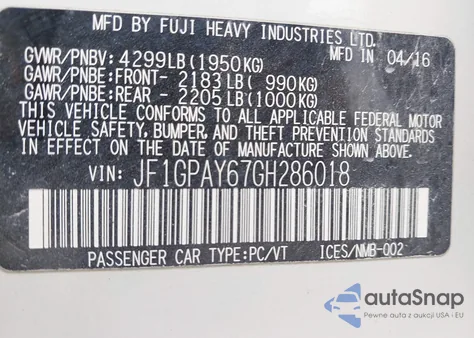 2016 Subaru Impreza 2.0I Sport Limited from USA, damaged, VIN JF1GPAY67GH286018